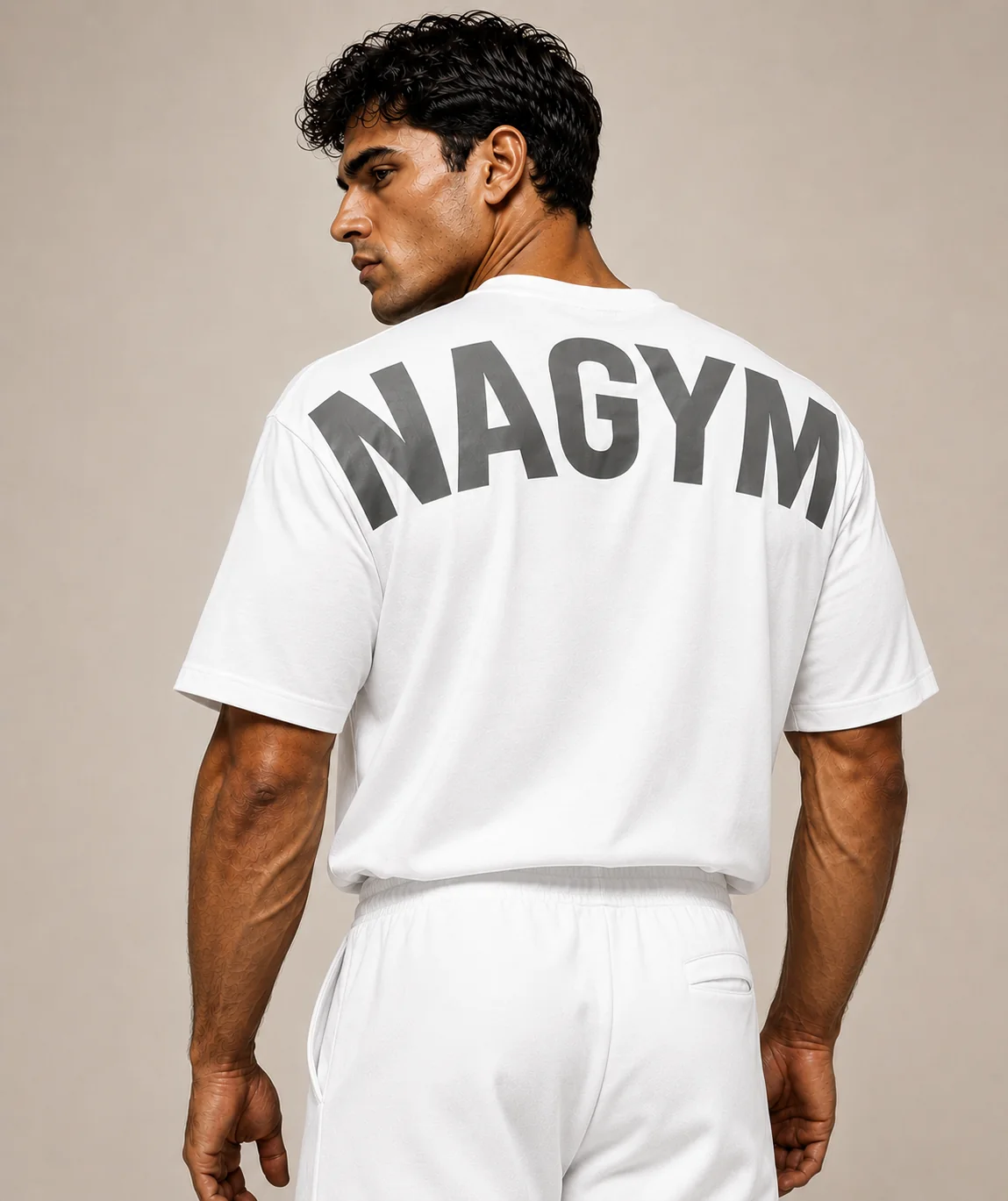 White NAGYM Oversized Tee, back view