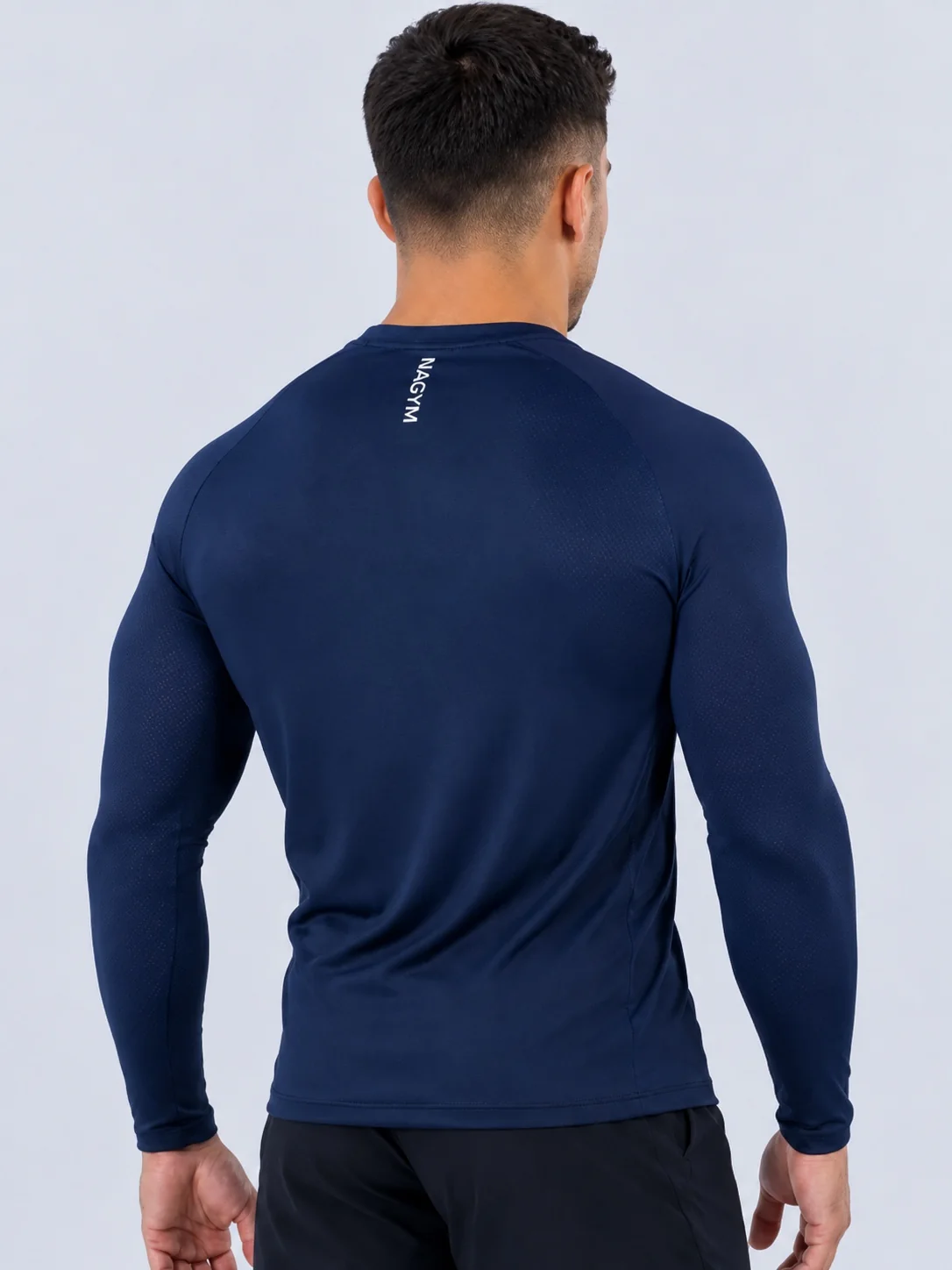 Navy NAGYM Long Sleeve Compression Shirt, back view