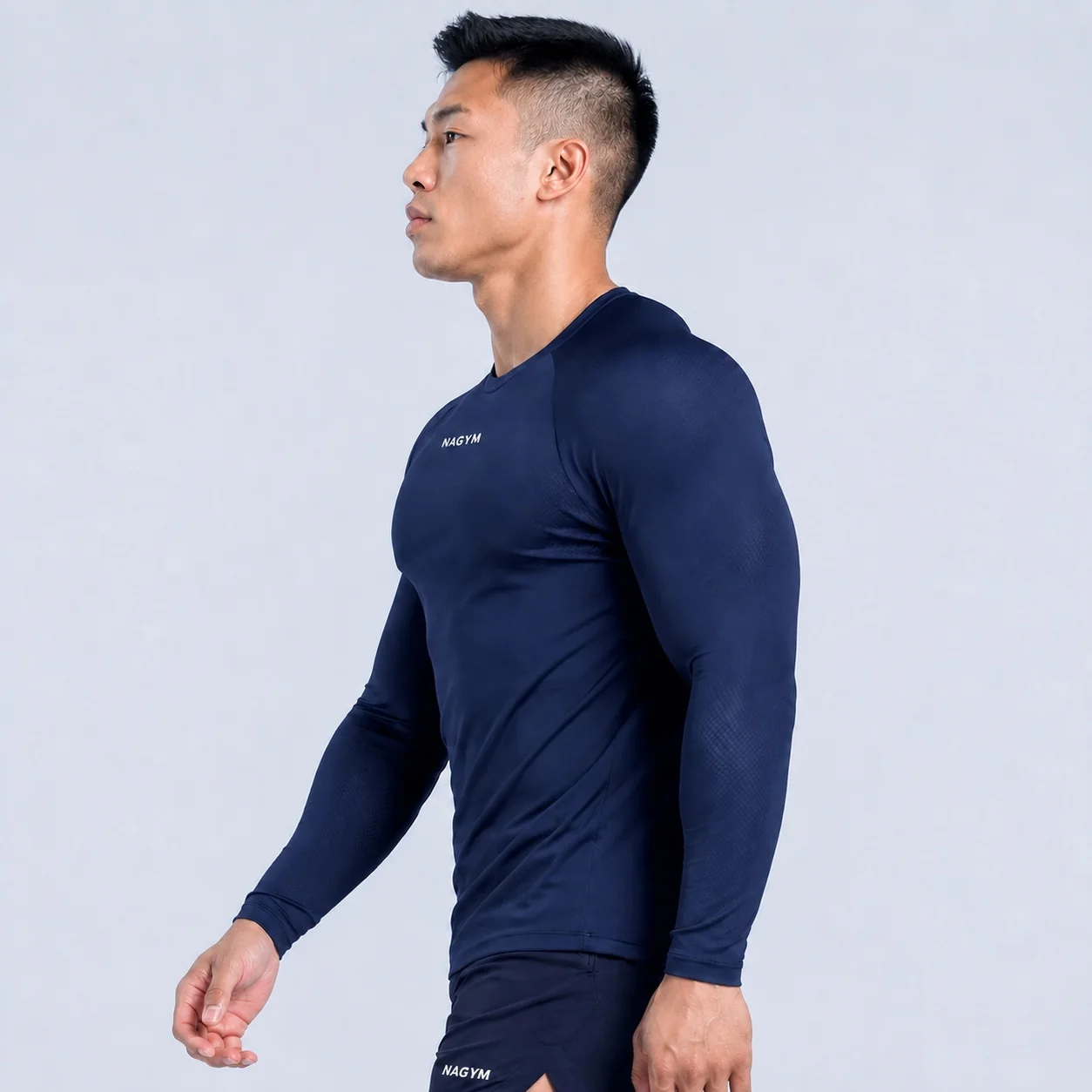 Navy NAGYM Long Sleeve Compression Shirt, front view