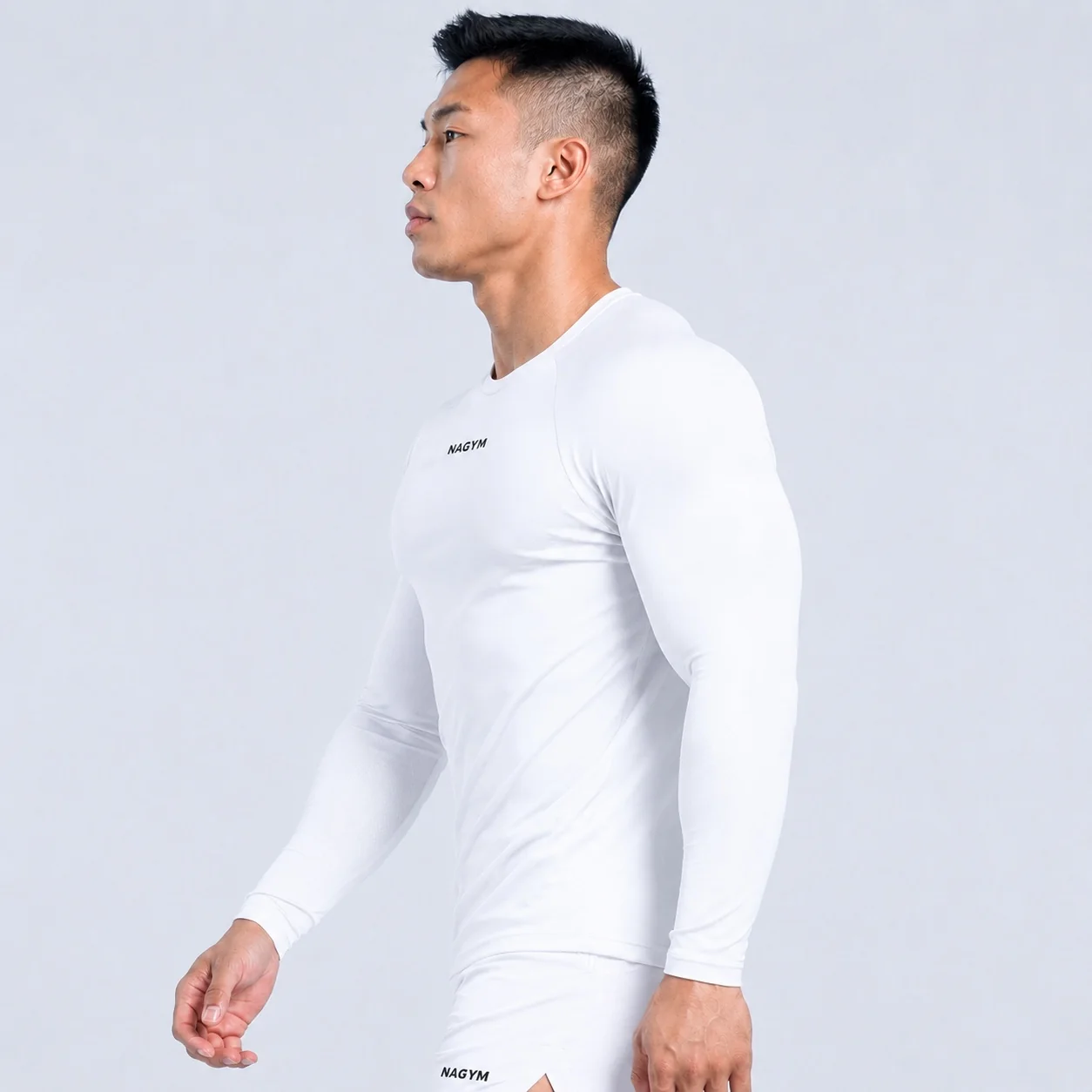 White NAGYM Long Sleeve Compression Shirt, front view