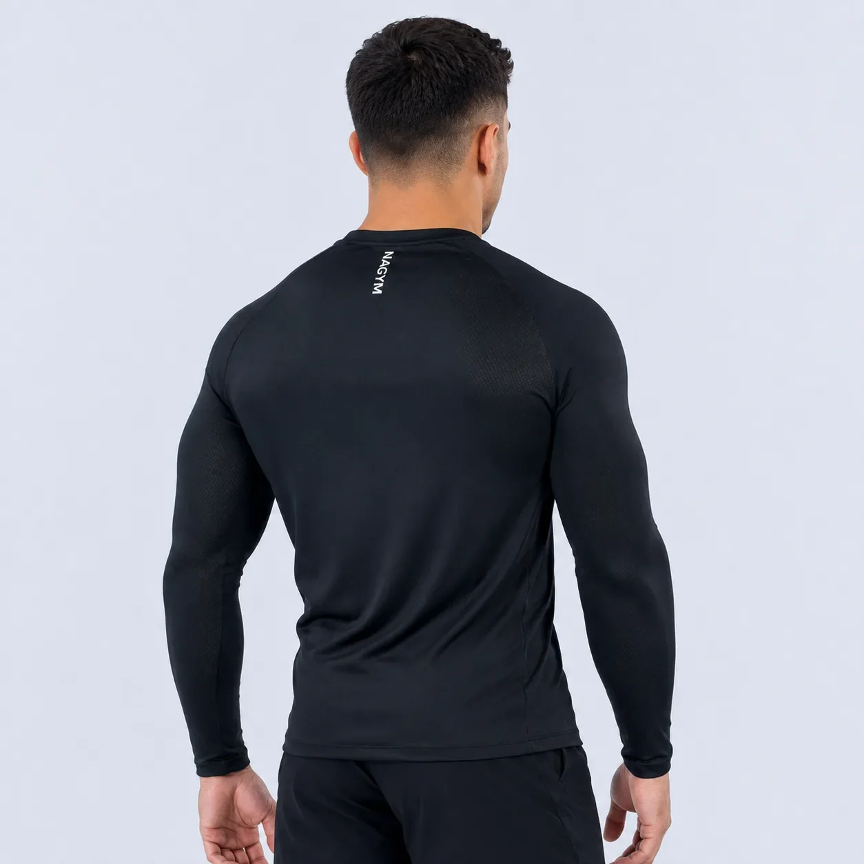 Black NAGYM Long Sleeve Compression Shirt, back view