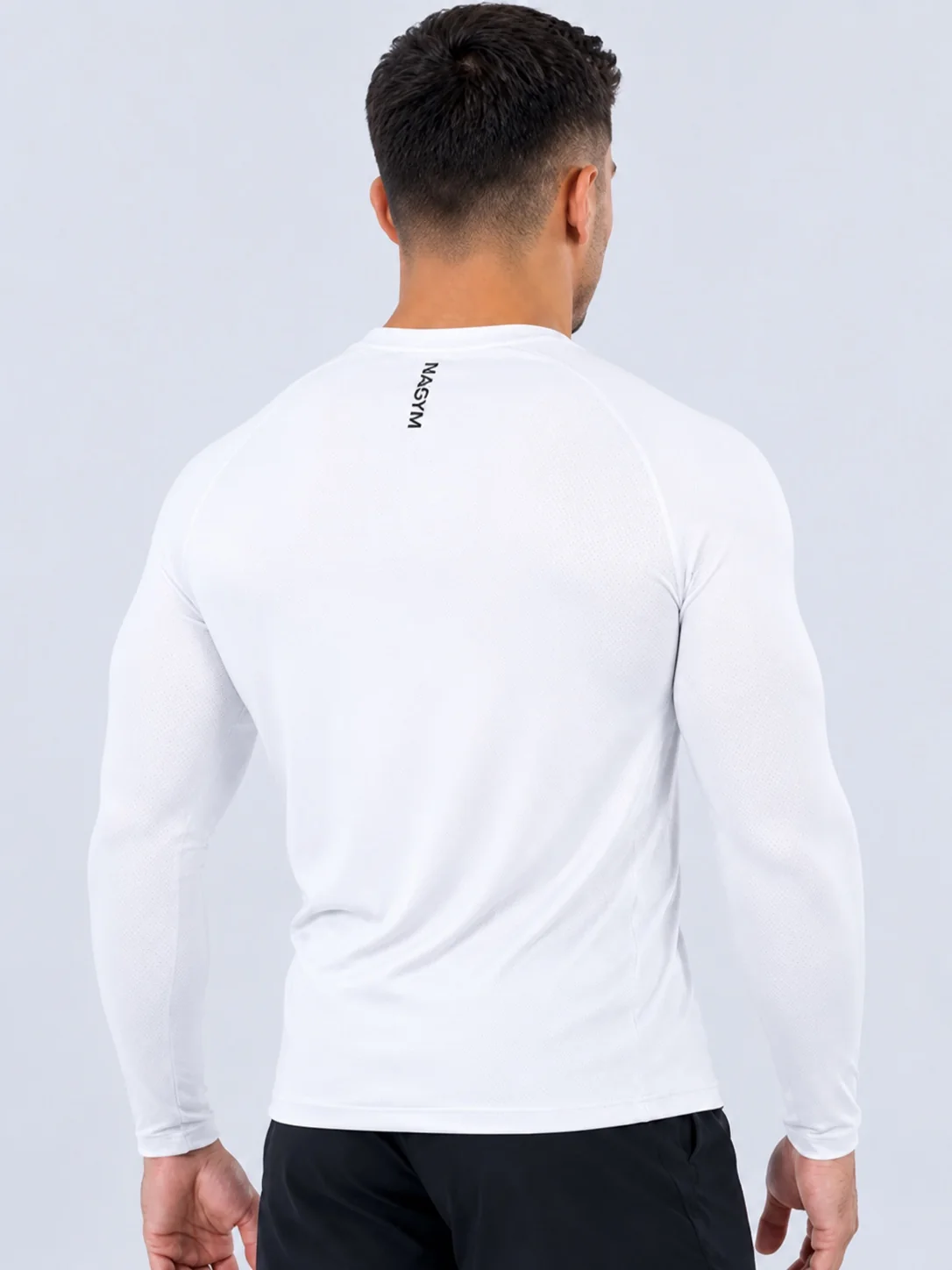 White NAGYM Long Sleeve Compression Shirt, back view