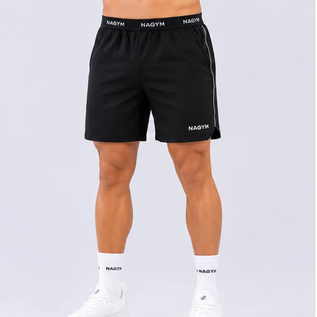 Retro black NAGYM Performance Shorts, front view